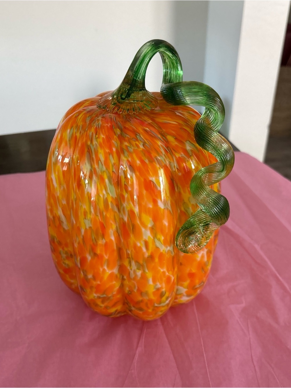 Martha Steward Handblown Glass Pumpkin Orange Yellow white Green